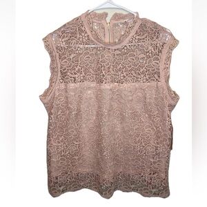 Nanette Lepore Sleeveless High-neck Lace Top Pink Size XL Zip Back Lined NWT